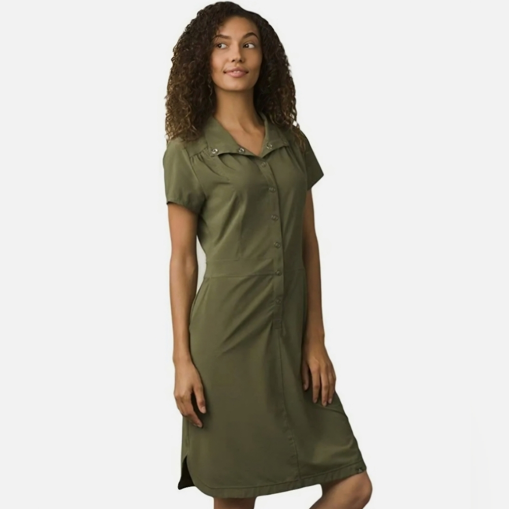PrAna Shirt Dress Dark Green Cargo Pockets Shadyn Snap Recycled